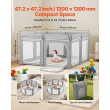 VEVOR Baby Playpen, 47.2″ x 47.2″ Foldable Toddlers Playpen, Indoor/Outdoor Baby Fence Play Yard with Zippered Door & Soft Breathable Mesh, No-Gap Toddlers Activity Center for 6 -24 Months Babies