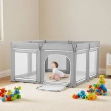 VEVOR Baby Playpen, 47.2″ x 47.2″ Foldable Toddlers Playpen, Indoor/Outdoor Baby Fence Play Yard with Zippered Door & Soft Breathable Mesh, No-Gap Toddlers Activity Center for 6 -24 Months Babies