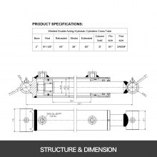 VEVOR Hydraulic Cylinder 2" Bore 36" Stroke Hydraulic Ram Cylinder 3000psi Hydraulic Cylinders Welded Double Acting Cross Tube SAE6 Port Hydraulic Lifting Cylinder (2 X 36)