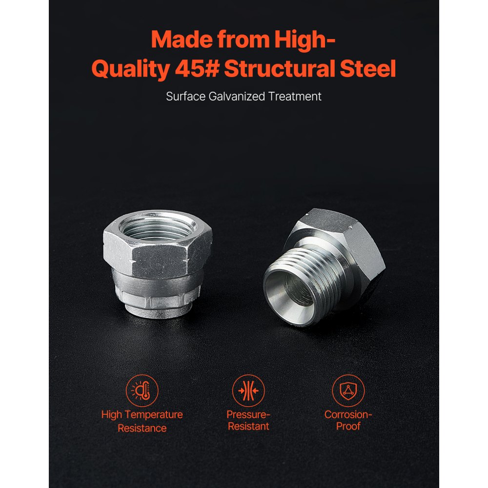 VEVOR 64 PCS BSPP Hydraulic Fittings, Hydraulic Cap and Plug Kit with Precision Threading, Galvanized Steel Heavy Duty Hydraulic Fitting Adapter Kit, Dash Sizes 04/06/08/10/12/16