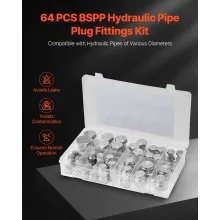 64 PCS BSPP Hydraulic Fitting Cap & Plug Assortment Adapter Kit Galvanized Set