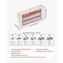 64 PCS BSPP Hydraulic Fitting Cap & Plug Assortment Adapter Kit Galvanized Set