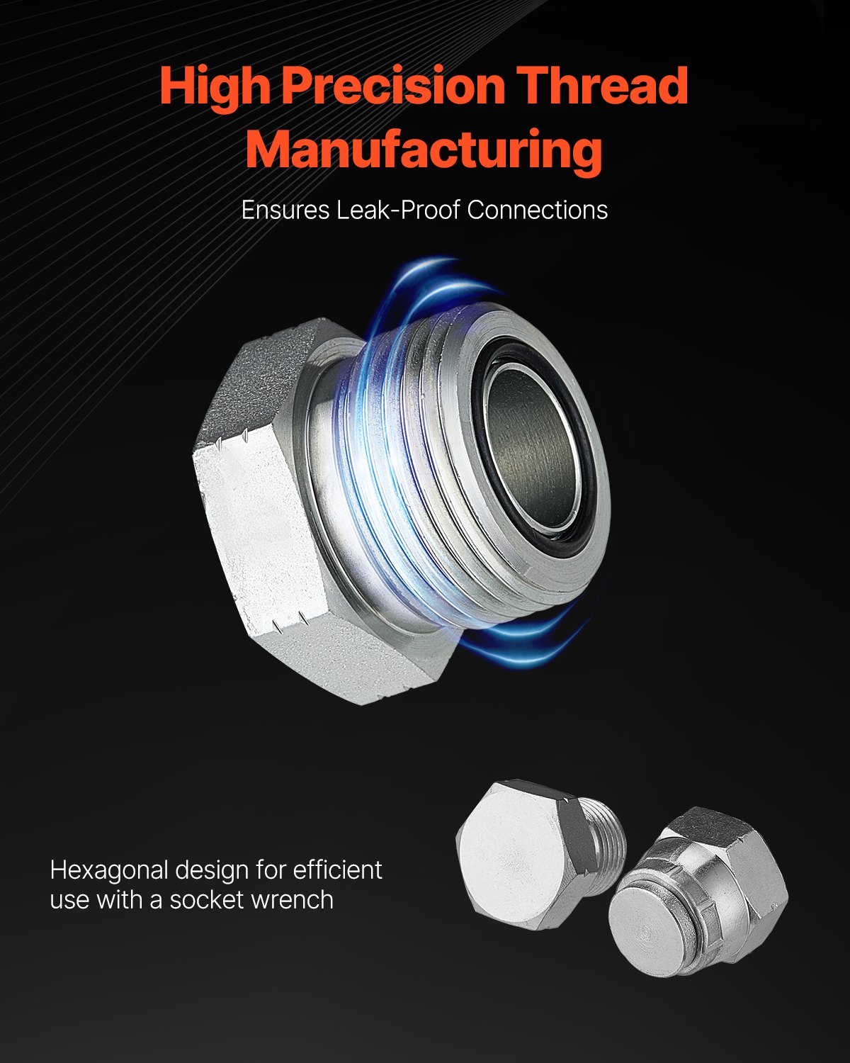 VEVOR 64 PCS BSPP Hydraulic Fittings, Hydraulic Cap and Plug Kit with Precision Threading, Galvanized Steel Heavy Duty Hydraulic Fitting Adapter Kit, Dash Sizes 04/06/08/10/12/16