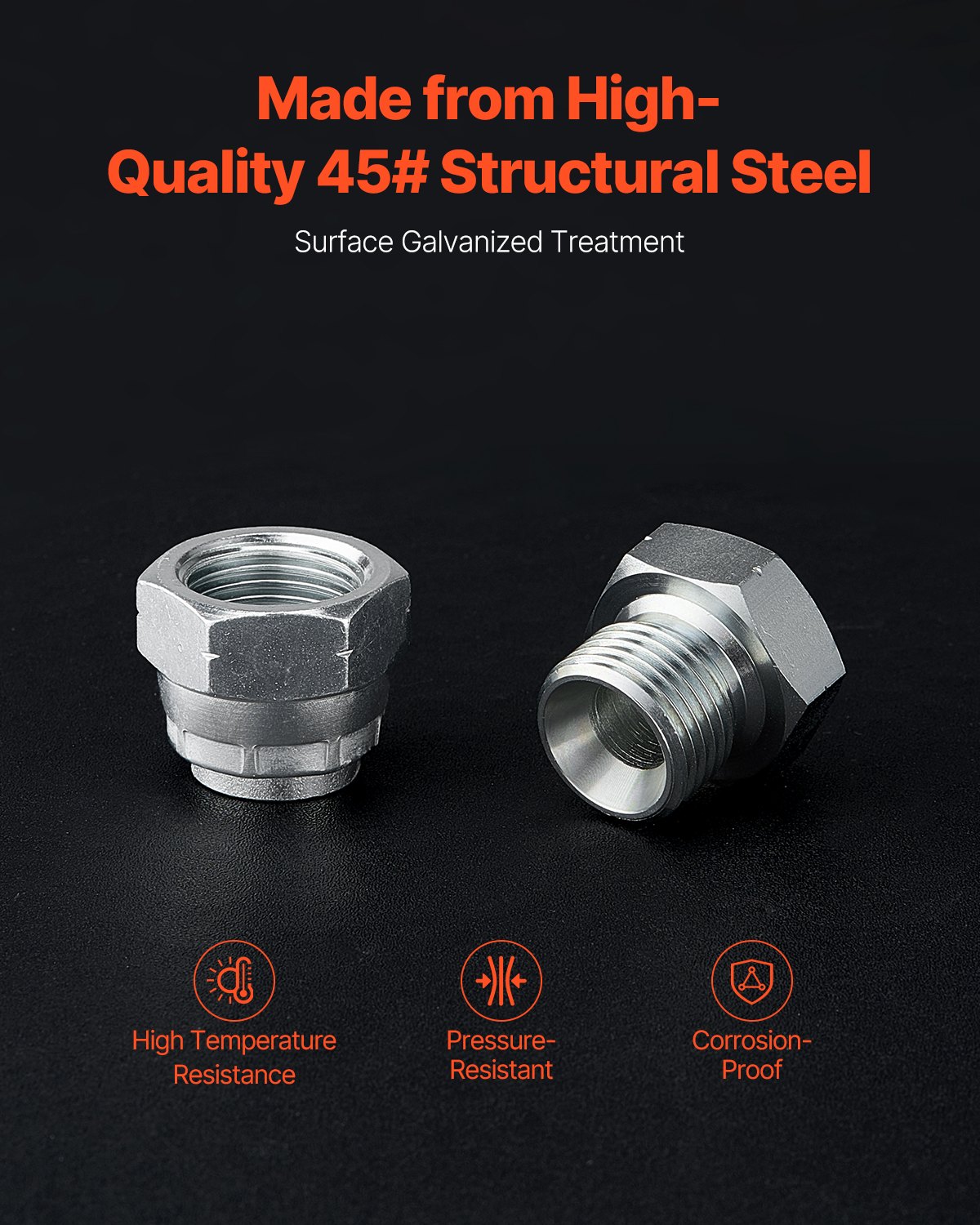 VEVOR 64 PCS BSPP Hydraulic Fittings, Hydraulic Cap and Plug Kit with Precision Threading, Galvanized Steel Heavy Duty Hydraulic Fitting Adapter Kit, Dash Sizes 04/06/08/10/12/16