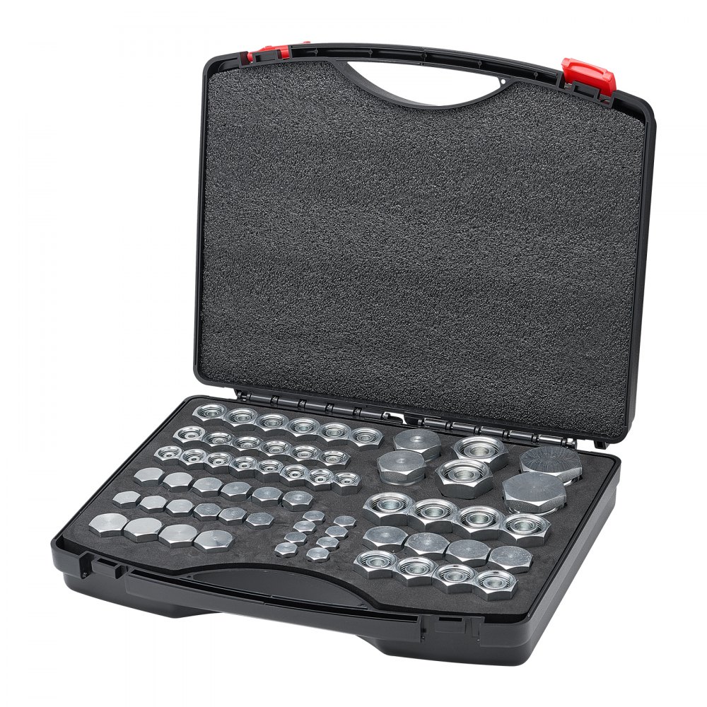 VEVOR 64 PCS DIN Hydraulic Fittings, Heavy Duty Master Industrial Hydraulic Cap and Plug, Hose Tube and Pipe Fitting Kit, Cap and Plug Kit with Precision Threading, Dash Sizes 14/16/18/22/26/30/36