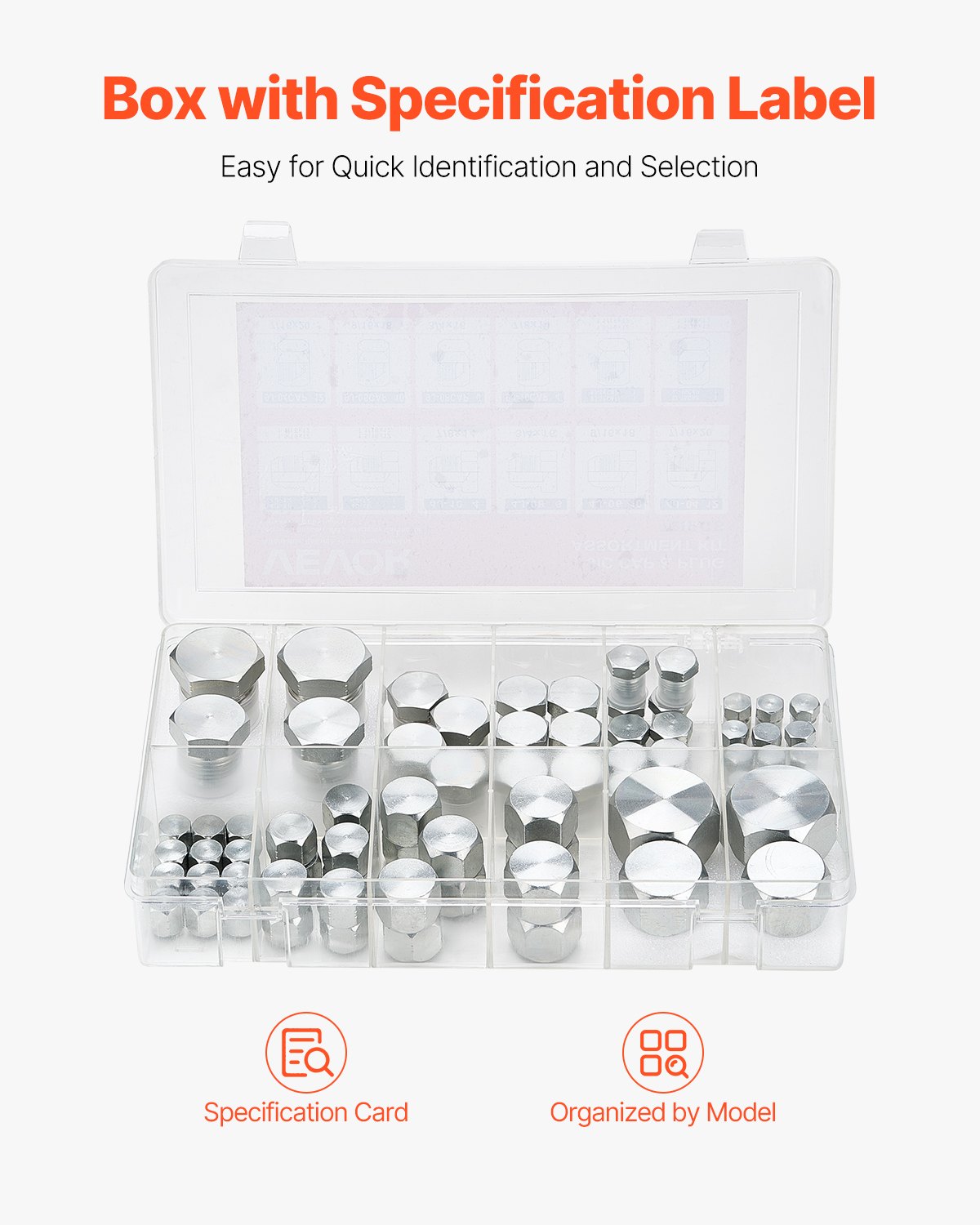 VEVOR 72 PCS JIC Hydraulic Fittings, Heavy Duty Master Industrial Hydraulic Cap and Plug, Hose Tube and Pipe Fitting Kit Cap and Plug Kit Precision Threading in 37° Dash Sizes 4 6 8 10 12 16