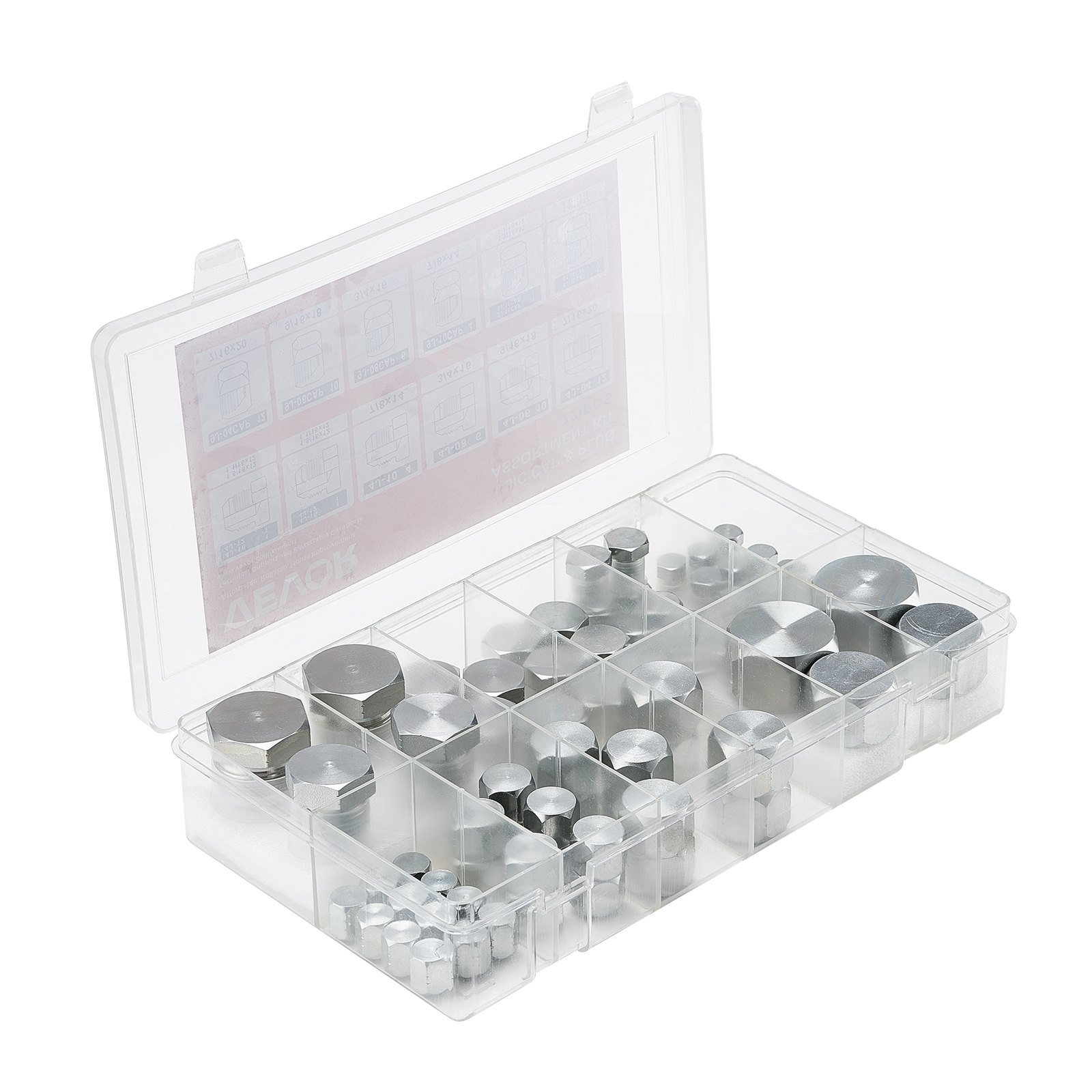 VEVOR 72 PCS JIC Hydraulic Fittings, Heavy Duty Master Industrial Hydraulic Cap and Plug, Hose Tube and Pipe Fitting Kit Cap and Plug Kit Precision Threading in 37° Dash Sizes 4 6 8 10 12 16