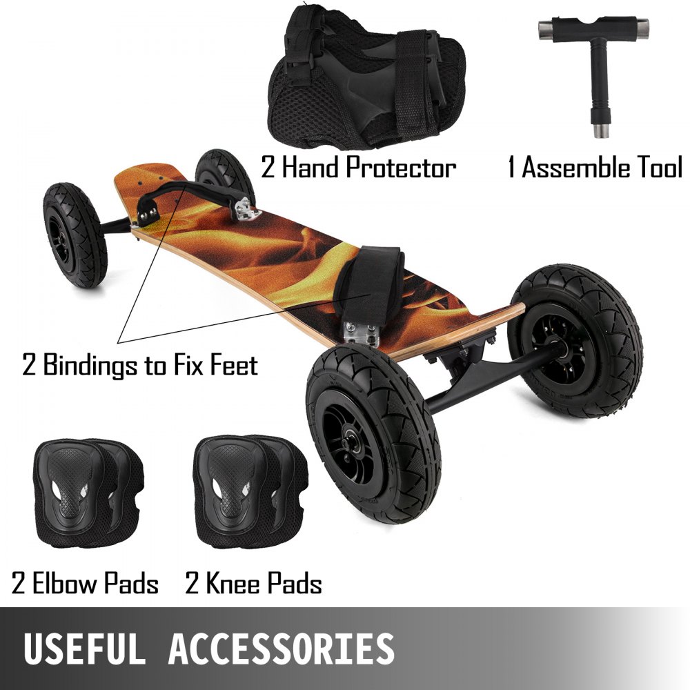 VEVOR Mountainboard 39" Cross Country Skateboard All Terrain Skateboard Longboard with Bindings for Cruising and Downhill Mountain Skateboard(Flame)