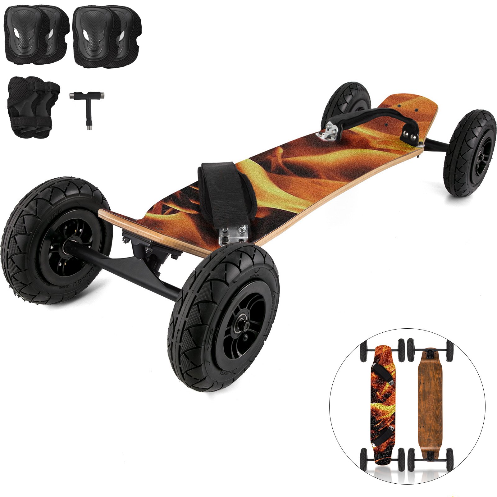VEVOR Mountainboard 39" Cross Country Skateboard All Terrain Skateboard Longboard with Bindings for Cruising and Downhill Mountain Skateboard(Flame)
