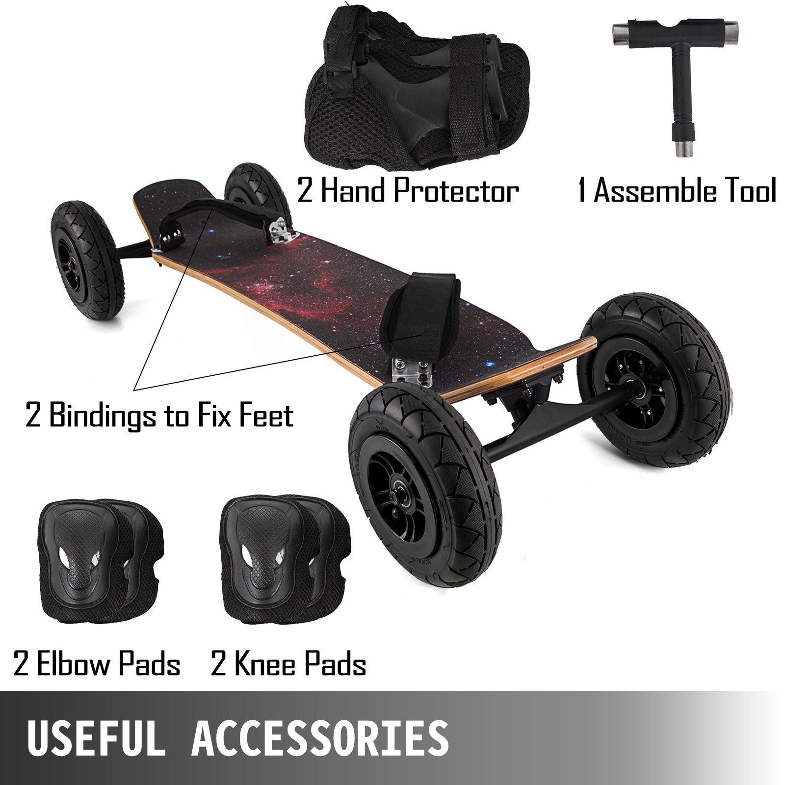 VEVOR Mountainboard 39" Cross Country Skateboard All Terrain Skateboard Longboard with Bindings for Cruising and Downhill Mountain Skateboard(Starry Sky)