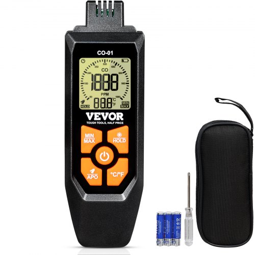 VEVOR Carbon Monoxide Detectors, 0-1000PPM Portable CO Detector with Audible & Visual Alarm, Handheld CO Gas Meter Tester with Temp Sensor, LCD Backlit Screen for Industrial/Home (3 x Battery Include)