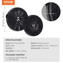 VEVOR Carbon Filter for Ductless Hoods, Range Hood Filter for Recirculation, Compatible with VEVOR TD0975G-CC-I1 Range Hood, 2-Pack Charcoal Filters, Easy Installation, for Ductless/Ventless Option