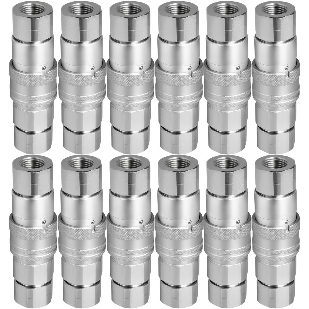 VEVOR Skid Steer Hydraulic Quick Connect 1/2\" Body Hydraulic Coupler 1/2\" NPT Hydraulic Coupling Quick Connect 2 Pairs Hydraulic Quick Coupler 27.6 MPa (ISO 16028) (12 Pairs)