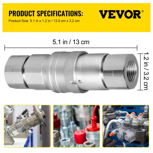 VEVOR Skid Steer Hydraulic Quick Connect 1/2" Body Hydraulic Coupler 1/2" NPT Hydraulic Coupling Quick Connect 2 Pairs Hydraulic Quick Coupler 27.6 MPa (ISO 16028) (2 Pairs)