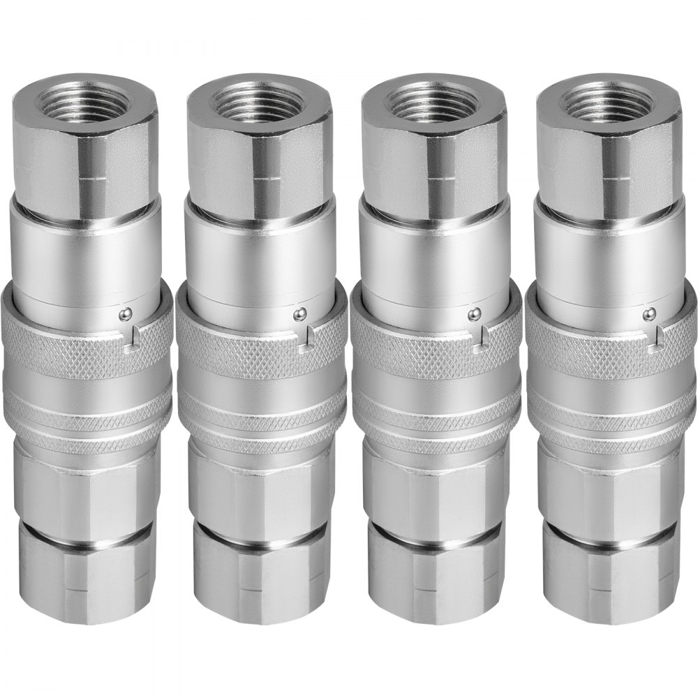 VEVOR Hydraulic Coupler 1/2 Body with 1/2" NPT Thread 27.6 MPa Hydraulic Quick Connect 4 Pairs Hydraulic Coupling Quick Connect 45.5 L/min Hydraulic Quick Coupler