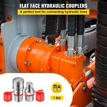 VEVOR Flat Face Hydraulic Couplers 1/2” Body 1/2” NPT Thread, Skid Steer Quick Connect Coupling, 4061 PSI Hydraulic Fittings, Pioneer Hydraulic Couplers with Dust Caps for Bobcat Case, Kubota