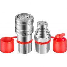 VEVOR Flat Face Hydraulic Couplers 1/2" Body 1/2" NPT Thread, Skid Steer Quick Connect Coupling, 4061 PSI Hydraulic Fittings, Pioneer Hydraulic Couplers with Dust Caps for Bobcat Case, Kubota