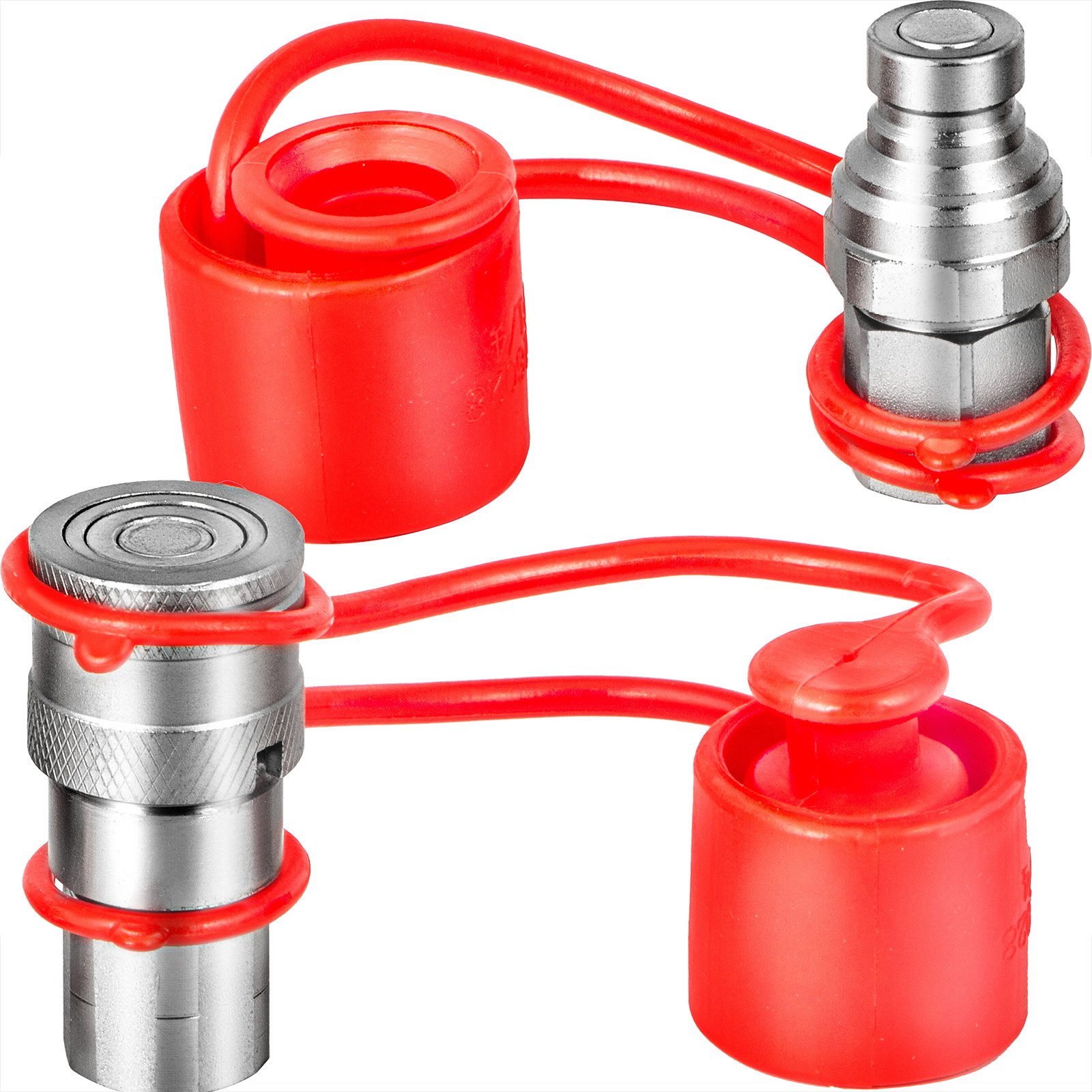 VEVOR Flat Face Hydraulic Couplers 1/2'' Body 1/2'' NPT Thread, Skid Steer Quick Connect Coupling, 4061 PSI Hydraulic Fittings, Pioneer Hydraulic Couplers w/Dust Caps for Bobcat Case (ISO16028)