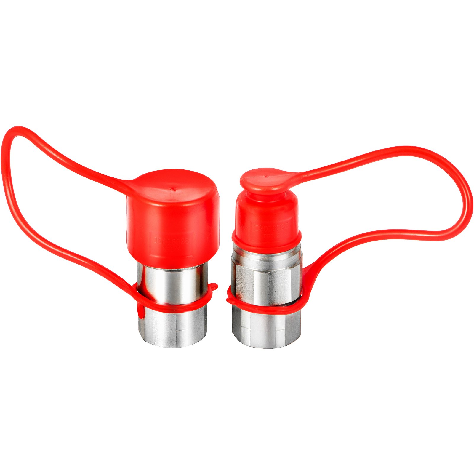 VEVOR Flat Face Hydraulic Couplers 1/2'' Body 1/2'' NPT Thread, Skid Steer Quick Connect Coupling, 4061 PSI Hydraulic Fittings, Pioneer Hydraulic Couplers w/Dust Caps for Bobcat Case (ISO16028)