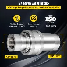 VEVOR Hydraulic Coupler Quick Connect Coupling 2Sets Ball Pioneer Style 1/2" NPT
