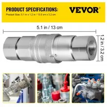 VEVOR Hydraulic Coupler Quick Connect Coupling 2Sets Ball Pioneer Style 1/2" NPT