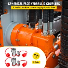 VEVOR Spherical Face Hydraulic Couplers 3/8“ Body 3/8” NPT Thread, Skid Steer Quick Connect Couplings, 4061 PSI Hydraulic Fittings, 2 Sets Hydraulic Couplers with Dust Caps for Bobcat Case (ISO