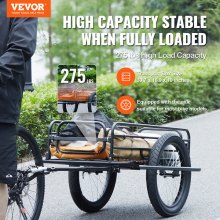 VEVOR kerékpárszállító utánfutó, 275 lbs teherbírás, nagy teherbírású kerékpárkocsi kocsi, összecsukható kompakt tároló és gyorskioldás univerzális vonóhoroggal, 20"-os kerekek, a legtöbb kerékpárkerékhez illeszkedik, szénacél váz