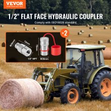VEVOR 1/2" Flat Face Hydraulic Couplers, 1/2" NPT Skid Steer Hydraulic Quick Connect Couplers with 4 Dust Caps (ISO16028)