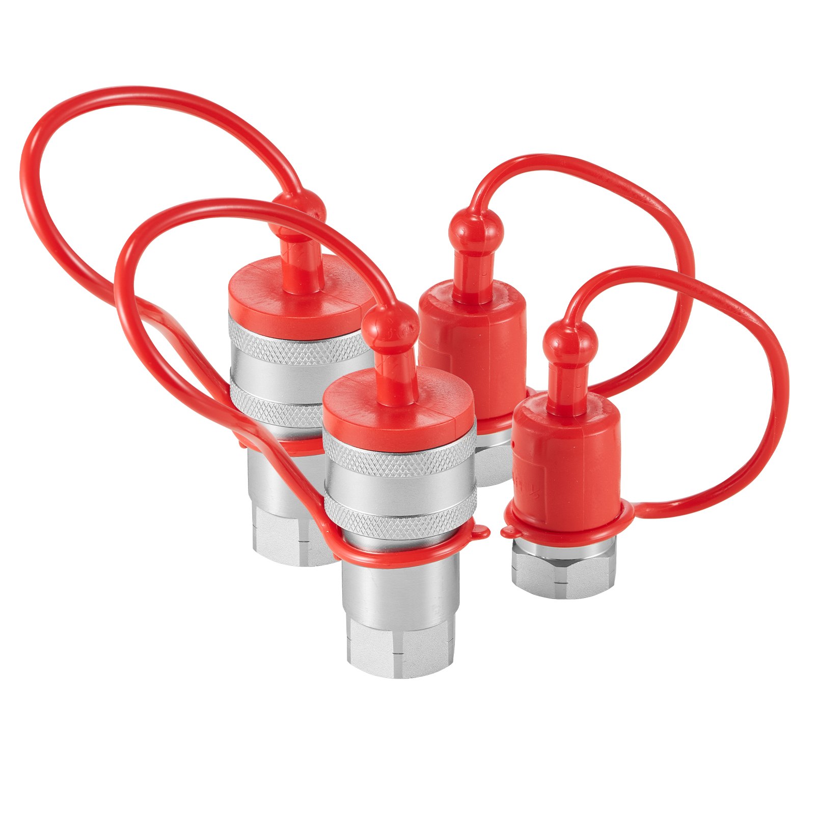 VEVOR 1/2" (1.3 cm) Tapered Hydraulic Couplers 1/2" (1.3 cm) NPT Skid Steer Couplers 4 Dust Caps