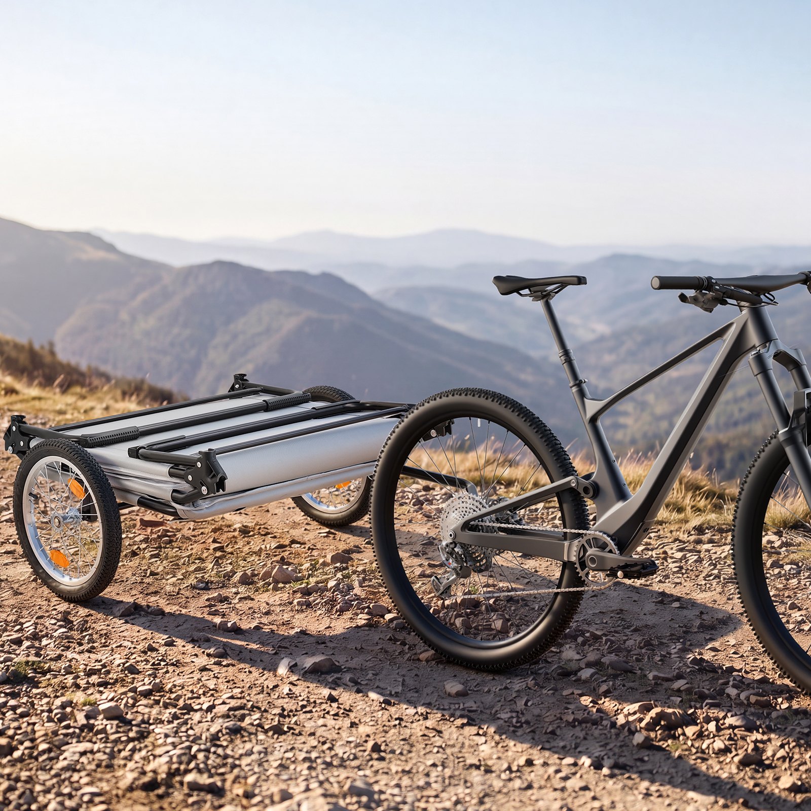 VEVOR Bike Camper Trailer Tent 300 lbs Static Load Folding Bicycle Wagon, with 16-Inch Wheels, PU2000 Coating, Carbon Steel Frame, Quick Setup, Fits 22-28 in Wheels, for Off-Road Bike Camping & Cargo