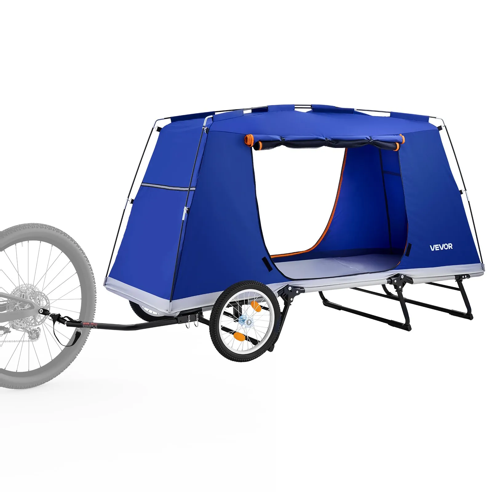 VEVOR Bike Camper Trailer Tent 300 lbs Static Load Folding Bicycle Wagon, with 16-Inch Wheels, PU2000 Coating, Carbon Steel Frame, Quick Setup, Fits 22-28 in Wheels, for Off-Road Bike Camping & Cargo