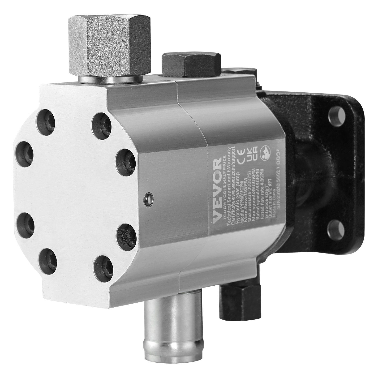 VEVOR Hydraulic Log Splitter Pump, 11GPM, 2 Stage 3000PSI Wood Log Splitter Pump, 1'' Inlet 1/2'' NPT Outlet 3600 RPM Aluminum Hydraulic Gear Pump, for Small Engine Mounting Log Splitters Snowplow