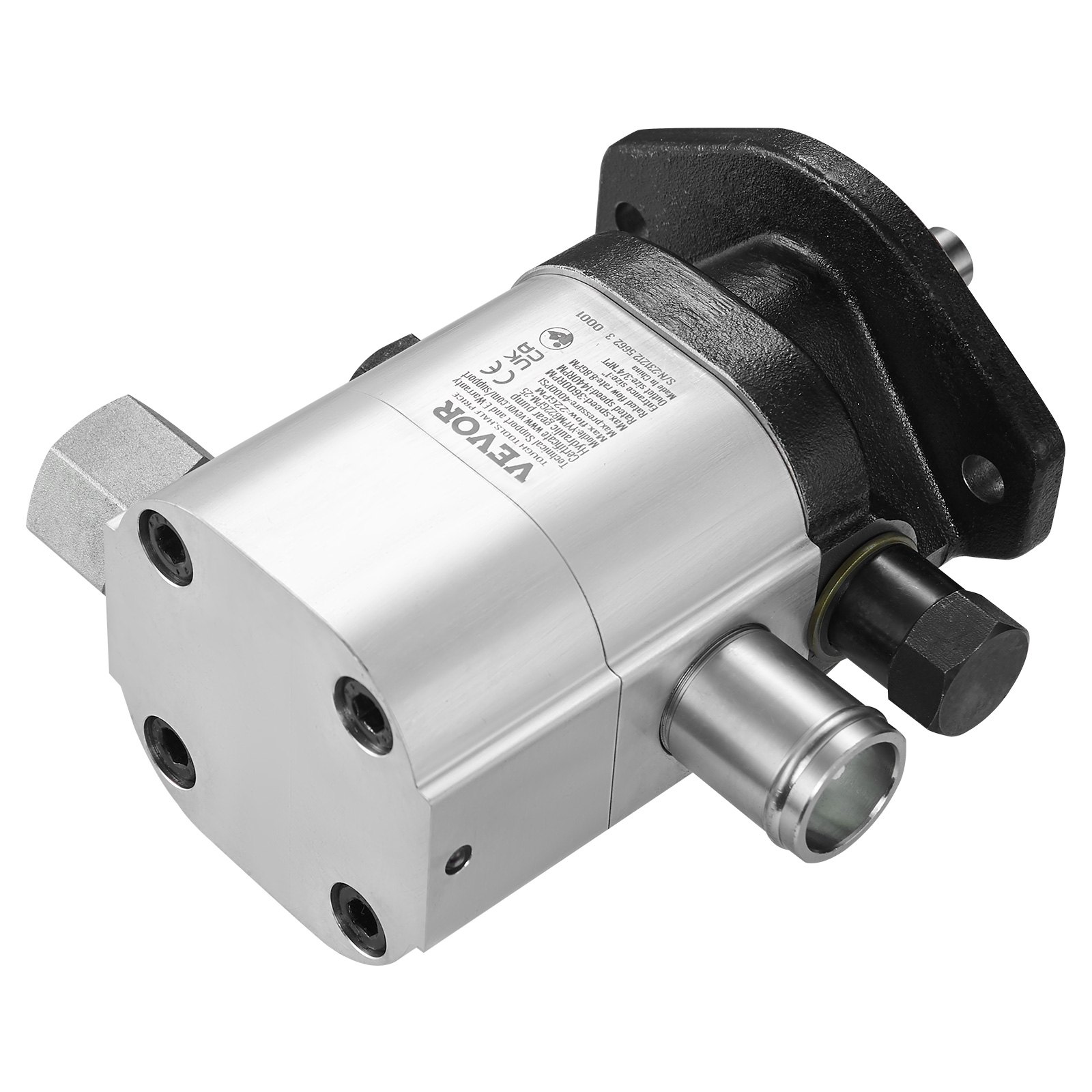 VEVOR hydraulic log splitter kit showing a robust metal hydraulic component with various connectors.