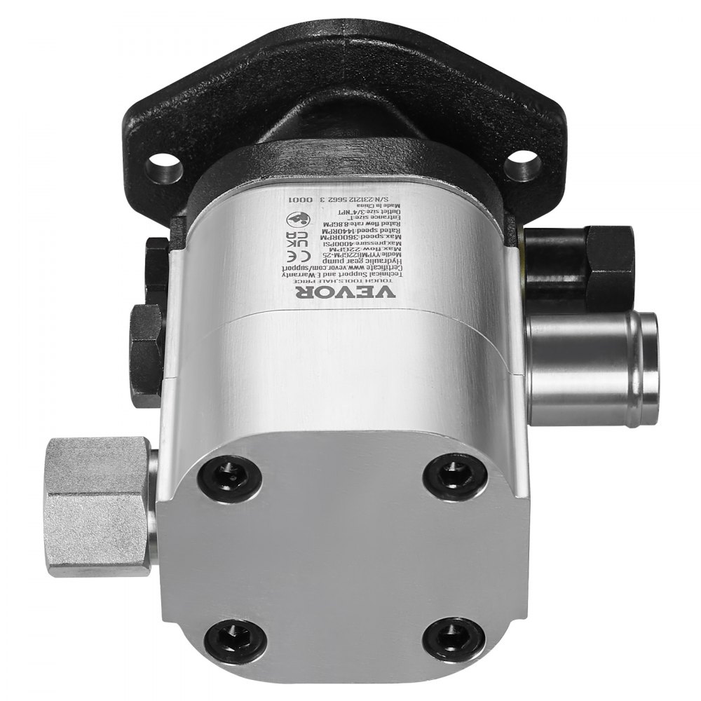 VEVOR Hydraulic Log Splitter Pump, 22GPM, 2 Stage 4000PSI Wood Log Splitter Pump, 1'' Inlet 3/4'' NPT Outlet 3600 RPM Aluminum Hydraulic Gear Pump, for Small Engine Mounting Log Splitters Snowplow