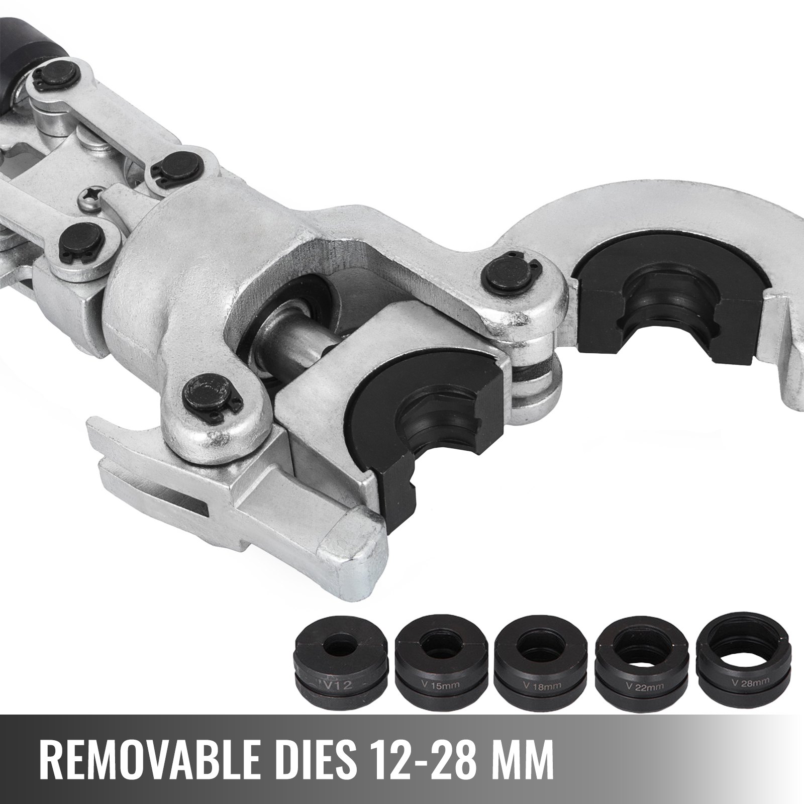 VEVOR Hydraulic Pliers with 5 Removable Dies 12-28 mm, 360 ° Hydraulic Crimper, 6 tons of Pressure Force, Pliers Separator for Copper Aluminum Press Pliers in V Shape