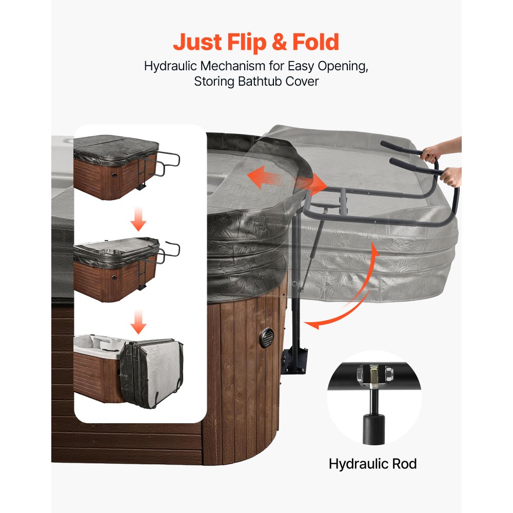 VEVOR Hydraulic Spa Cover Lift, Hot Tub Cover Lift, Adjustable Height 840-1050 mm and Width from 1350-2350 mm, Mounted Underneath on One Side, Compatible with Various Sizes of Hot Tubs & Spas