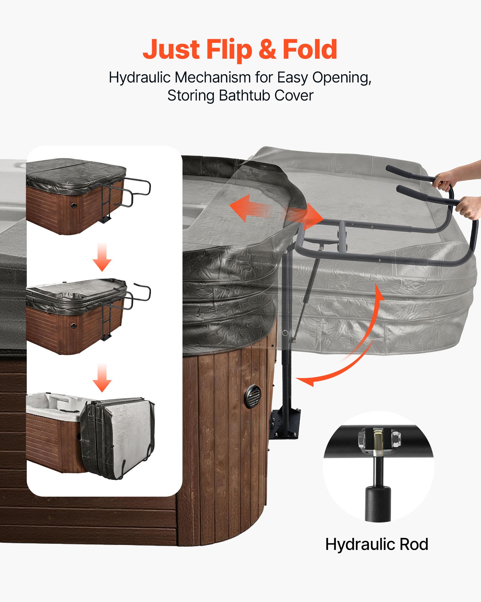 VEVOR Hydraulic Spa Cover Lift, Hot Tub Cover Lift, Adjustable Height 840-1050 mm and Width from 1350-2350 mm, Mounted Underneath on One Side, Compatible with Various Sizes of Hot Tubs & Spas