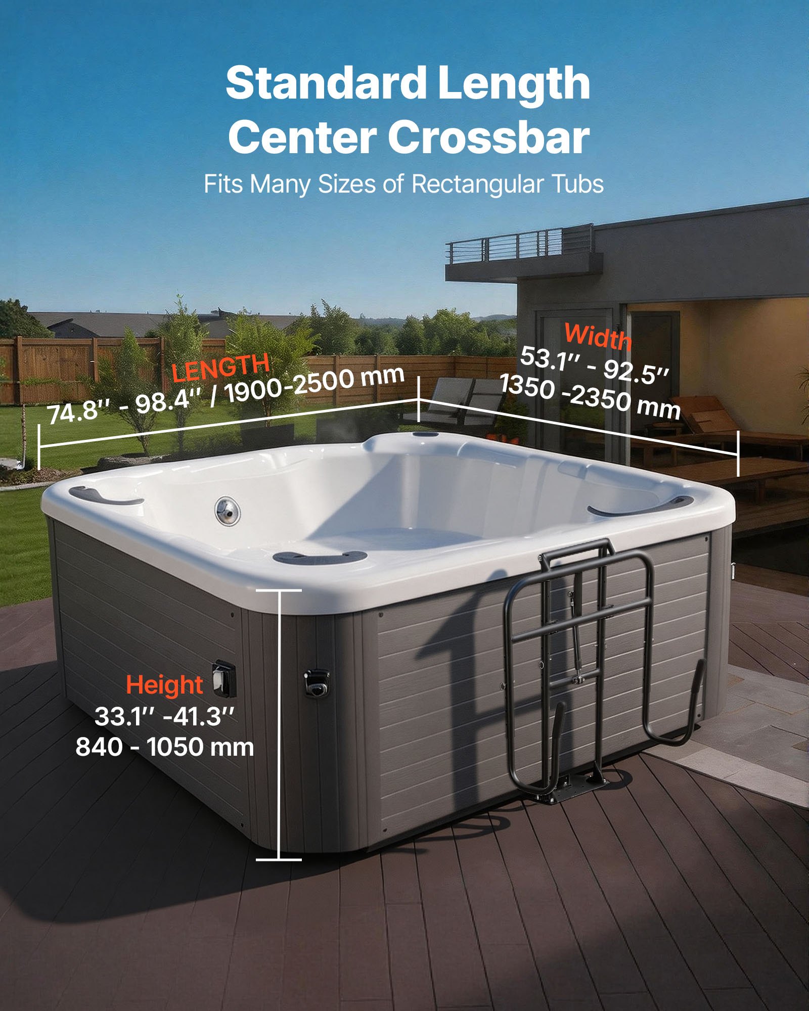 VEVOR Hydraulic Spa Cover Lift, Hot Tub Cover Lift, Adjustable Height 840-1050 mm and Width from 1350-2350 mm, Mounted Underneath on One Side, Compatible with Various Sizes of Hot Tubs & Spas