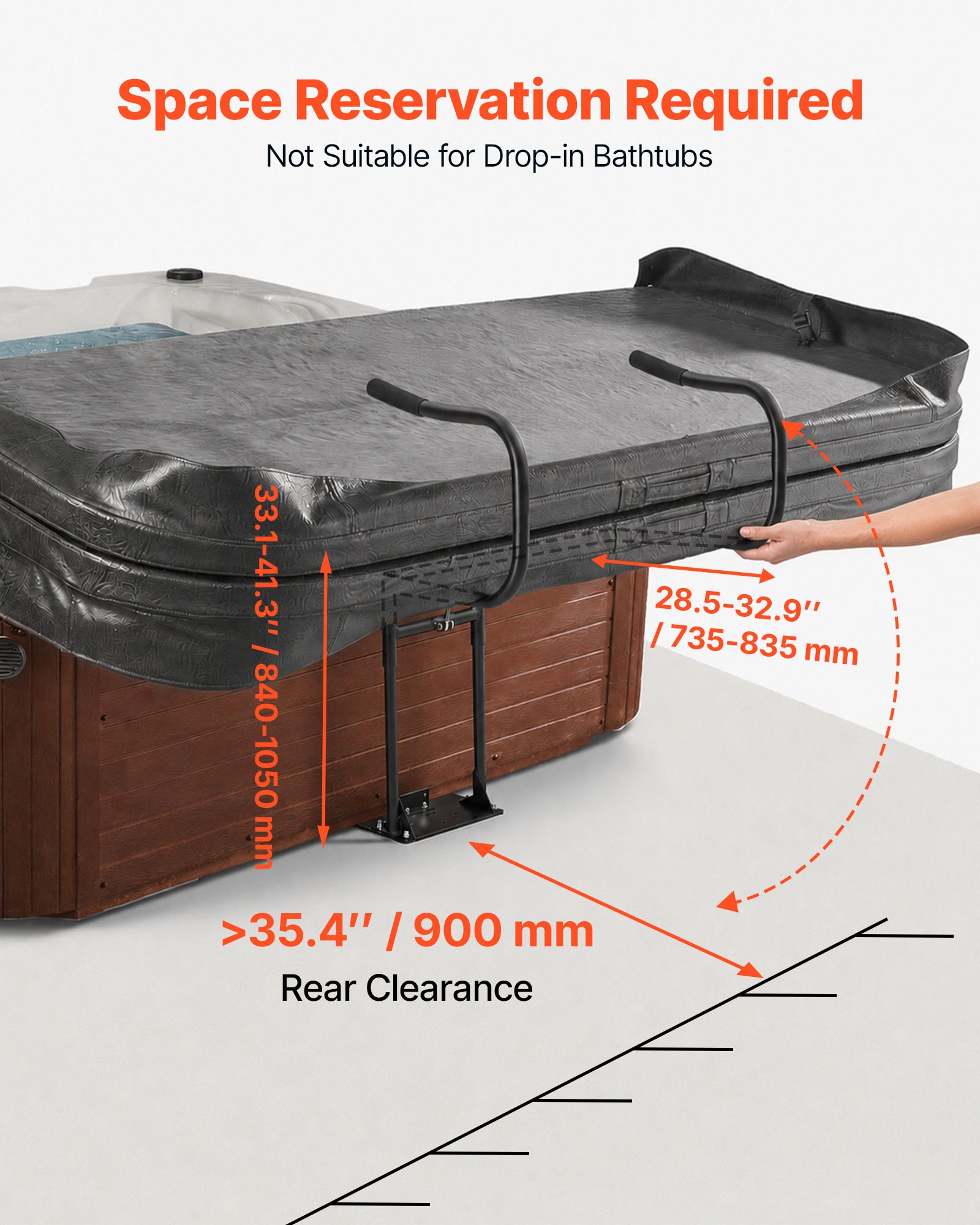VEVOR Hydraulic Spa Cover Lift, Hot Tub Cover Lift, Adjustable Height 840-1050 mm and Width from 1350-2350 mm, Mounted Underneath on One Side, Compatible with Various Sizes of Hot Tubs & Spas