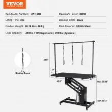 VEVOR 109cm Hydraulic Pet Grooming Table, Heavy Duty Dog Grooming Arm for Medium/ Small Dogs, Height Adjustable Dog Grooming Station, Anti Slip Tabletop /Dog Grooming Station, Max Bearing 182kg