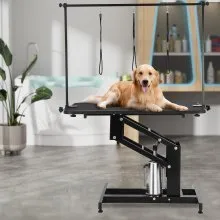 VEVOR 109cm Hydraulic Pet Grooming Table, Heavy Duty Dog Grooming Arm for Medium/ Small Dogs, Height Adjustable Dog Grooming Station, Anti Slip Tabletop /Dog Grooming Station, Max Bearing 182kg