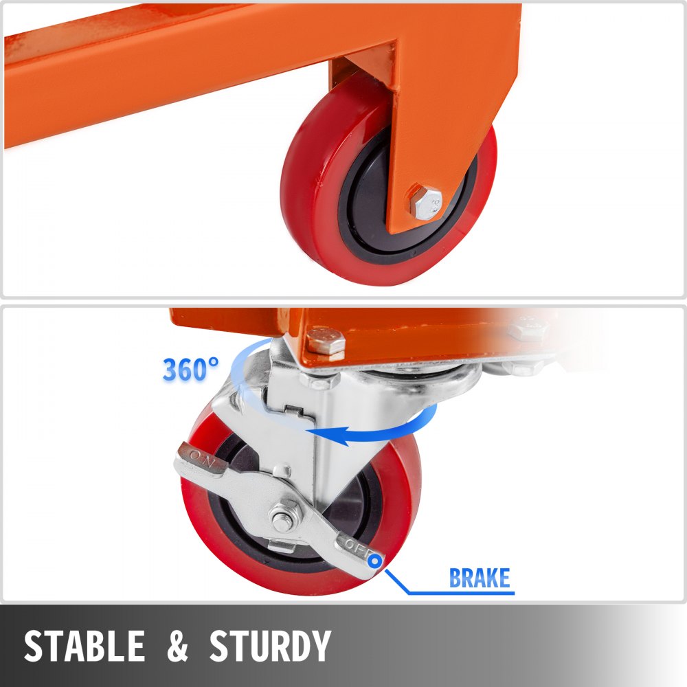 Hydraulic Scissor Cart Lift Table Cart 500LBS, Manual Scissor Lift Table, Orange