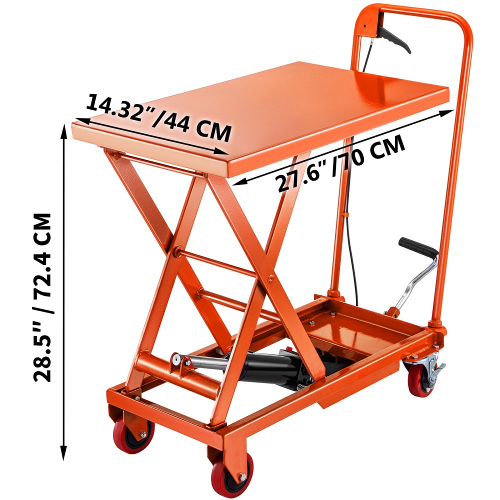 Hydraulic Scissor Cart Lift Table Cart 500LBS, Manual Scissor Lift Table, Orange