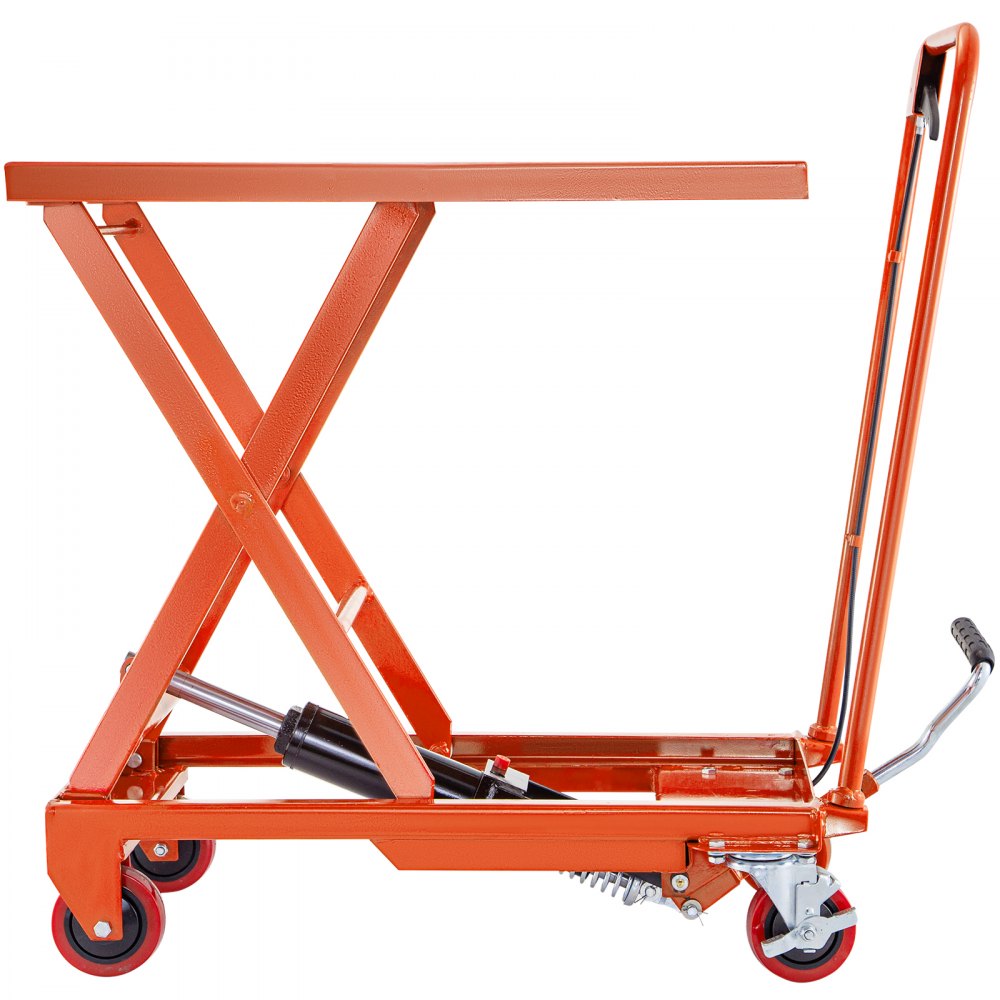 VEVOR Hydraulic Scissor 500LBS Capacity, Cart Lift Table Cart 28.5-Inch Lifting Height, Manual Scissor Lift Table w/ 4 Wheels and Foot Pump, Elevating Hydraulic Cart for Material Handling, Orange