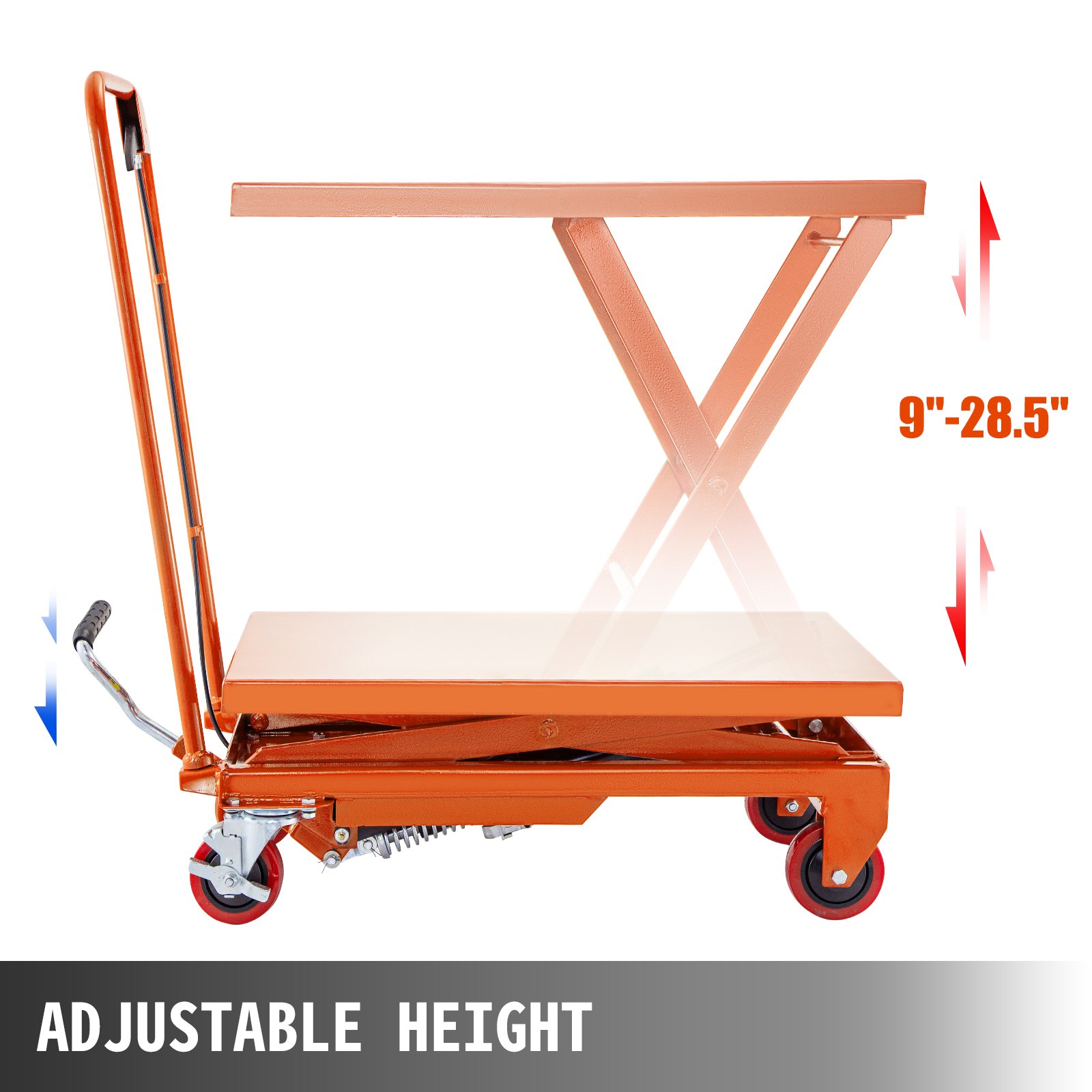 Hydraulic Scissor Cart Lift Table Cart 500LBS, Manual Scissor Lift Table, Orange