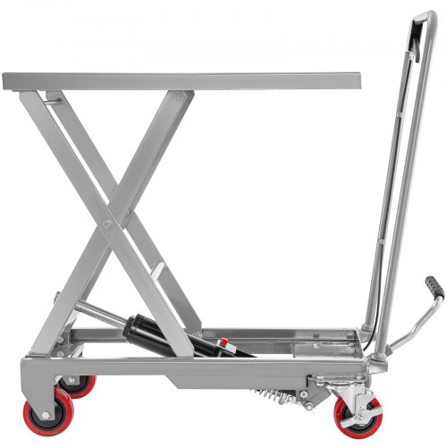 VEVOR Hydraulic Scissor 500LBS Capacity, Cart Lift Table Cart 28.5-Inch Lifting Height, Manual Scissor Lift Table w/ 4 Wheels and Foot Pump, Elevating Hydraulic Cart for Material Handling, in Grey