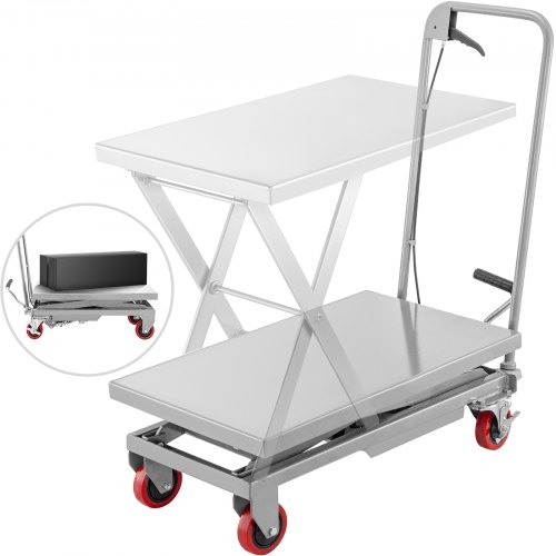 VEVOR Hydraulic Scissor 500LBS Capacity, Cart Lift Table Cart 28.5-Inch Lifting Height, Manual Scissor Lift Table w/ 4 Wheels and Foot Pump, Elevating Hydraulic Cart for Material Handling, in Grey