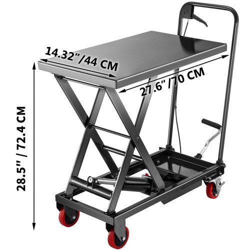 Hydraulic Scissor Cart Lift Table Cart 500LBS Manual Scissor Lift Table in Black