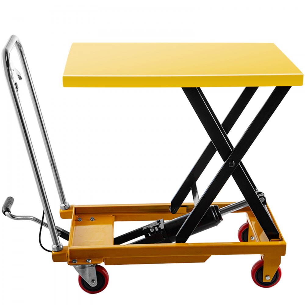 VEVOR Hydraulic Lift Table Cart, 660lbs Capacity Hydraulic Scissor Cart, 35.4" Lifting Height Scissor Lift Table, Single Scissor Lift Cart w/ Foot Pump, 32.1''x19.7'' Table Size, for Freight Lifting