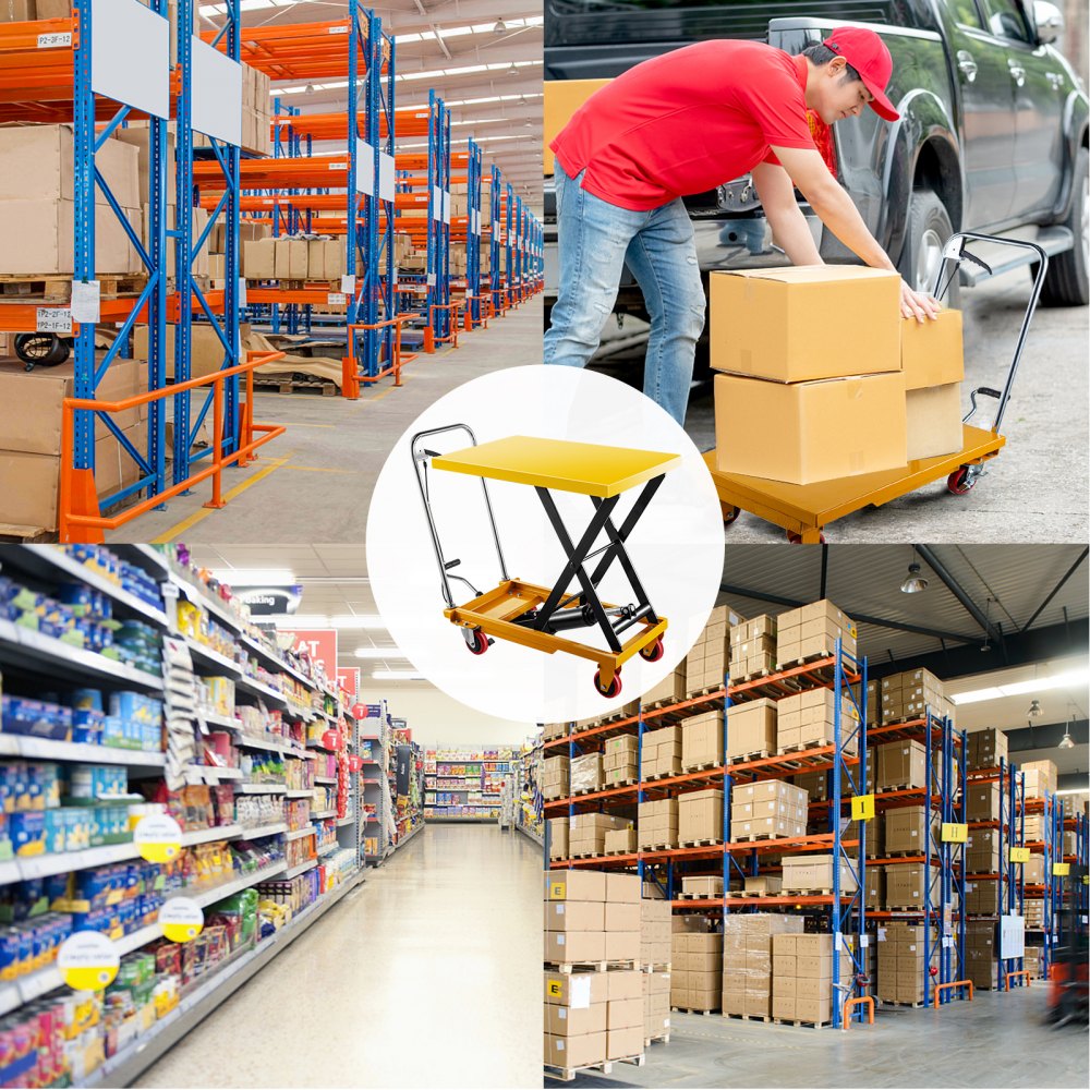 VEVOR Hydraulic Lift Table Cart, 660lbs Capacity Hydraulic Scissor Cart, 35.4" Lifting Height Scissor Lift Table, Single Scissor Lift Cart w/ Foot Pump, 32.1''x19.7'' Table Size, for Freight Lifting